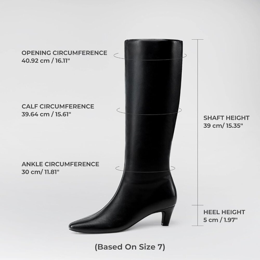 Women Knee High Boots Faux Leather Wide Calf 2 Inch Kitten Heel Square Toe - Picture 5 of 8